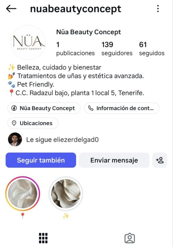 Perfil de NÜA antes de empezar: 1 publicación y 139 seguidores